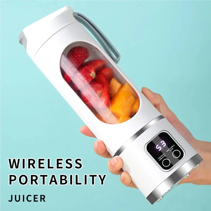 Portable 10-Blade Fruit Juicer with 450Ml Capacity, 3-Speed USB Rechargeable Blender for Smoothies and Ice Crushing