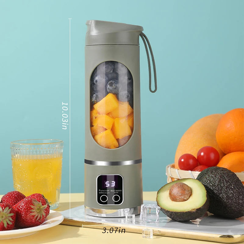 Portable 10-Blade Fruit Juicer with 450Ml Capacity, 3-Speed USB Rechargeable Blender for Smoothies and Ice Crushing