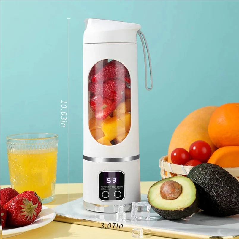 Portable 10-Blade Fruit Juicer with 450Ml Capacity, 3-Speed USB Rechargeable Blender for Smoothies and Ice Crushing
