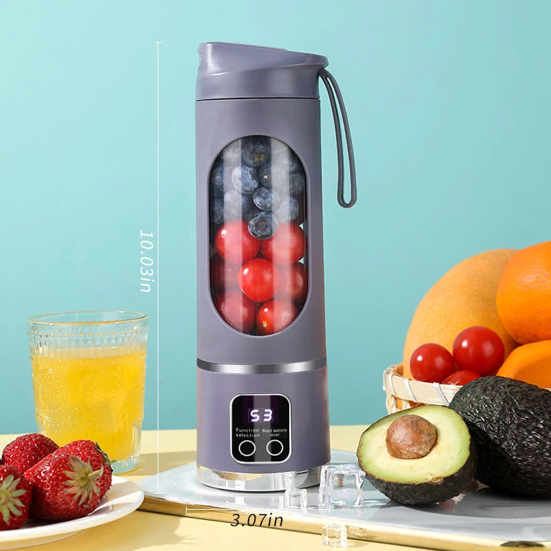 Portable 10-Blade Fruit Juicer with 450Ml Capacity, 3-Speed USB Rechargeable Blender for Smoothies and Ice Crushing